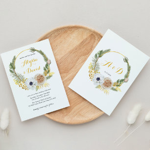 Invitación Elegante Boda de Monograma Dorado Floral de invier