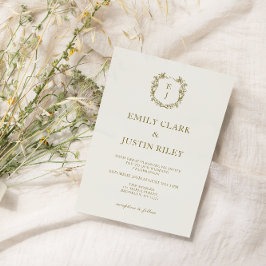 Invitación Elegante Boda de Monograma Escudo Dorado clásico