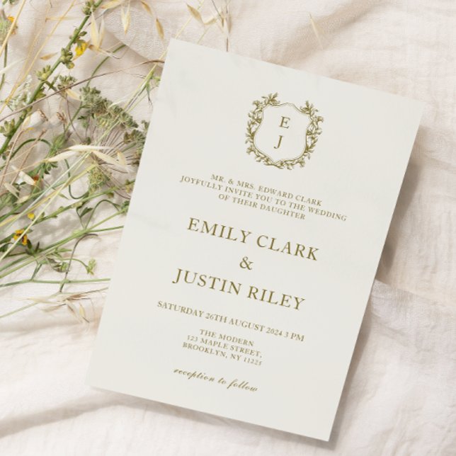 Invitación Elegante Boda de Monograma Escudo Dorado clásico (Subido por el creador)