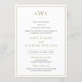 Invitación Elegante Boda de Monograma Faux Gold Classic