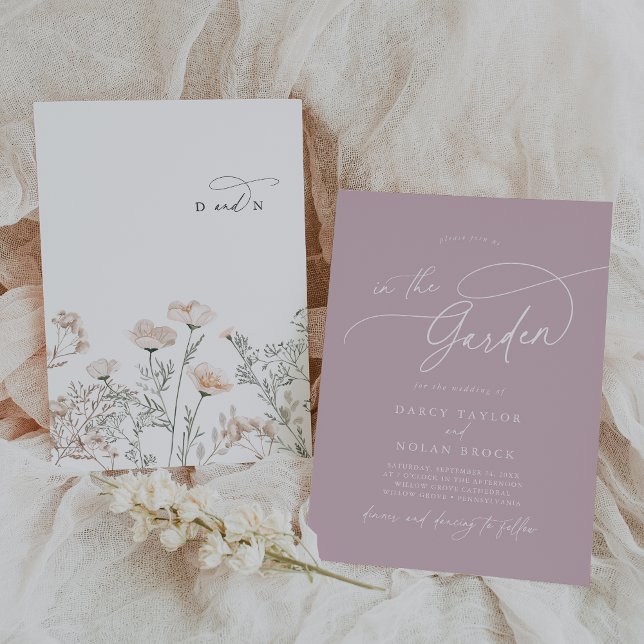 Invitación Elegante Boda de Monograma Flor Silvestre Rosa (Subido por el creador)