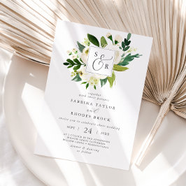 Invitación Elegante Boda de Monograma Floral Blanco