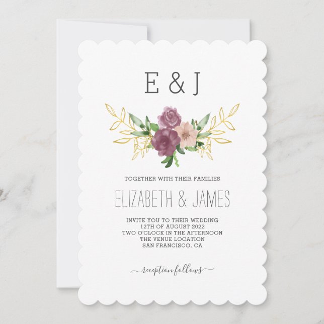 Invitación Elegante Boda de Monograma Floral Primavera (Anverso)