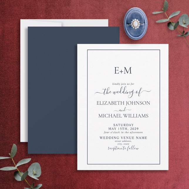 Invitación Elegante Boda de Monograma Formal Azul de la Marin (Subido por el creador)