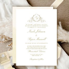 Invitación Elegante Boda de Monograma Formal de Champagne