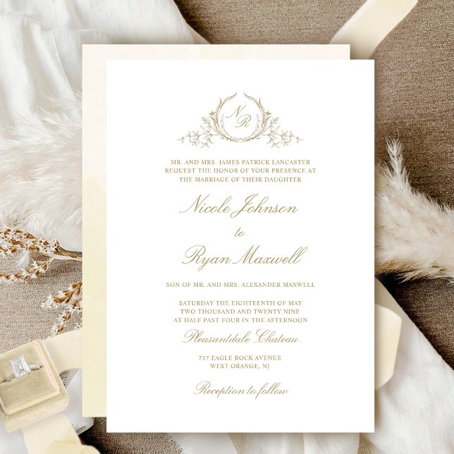 Invitación Elegante Boda de Monograma Formal de Champagne (Subido por el creador)