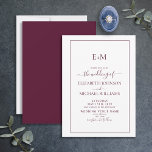 Invitación Elegante Boda de monograma formal simple de Borgoñ<br><div class="desc">¡Bienvenidos al día más importante de tu vida! ¡Tu día de bodas! Has estado soñando con este día desde que eras una niña pequeña y ahora está por fin aquí. La elegante invitación a la boda monograma formal simple de Borgoña es la manera perfecta de empezar tu viaje al matrimonio....</div>