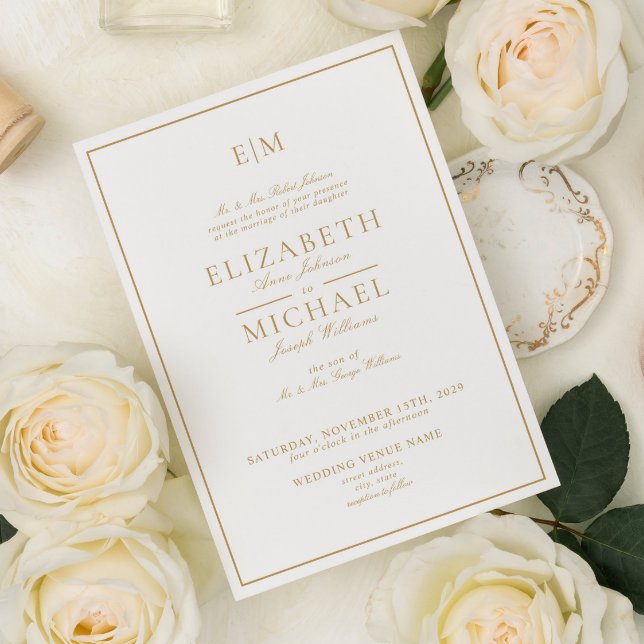 Invitación Elegante Boda de Monograma Gold Classic Script (Subido por el creador)