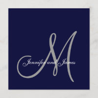 Elegante Boda de Monograma Gris Azul de la Marina