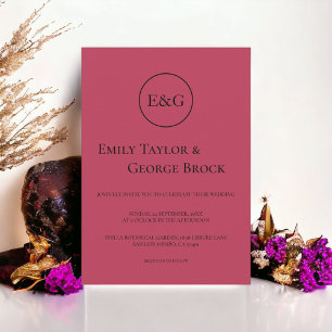 Invitación Elegante Boda de monograma magenta de escritura si