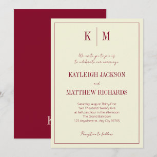 Invitación Elegante Boda de Monograma Marfil Burgundy