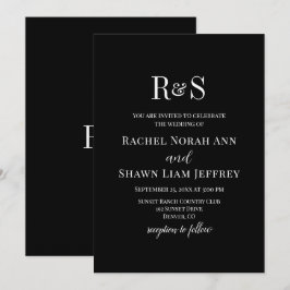 Invitación Elegante Boda de Monograma Moderno Blanco y Negro