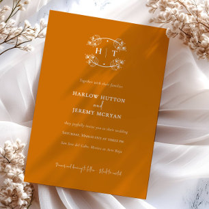 Invitación Elegante Boda de Monograma Naranja de Otoño
