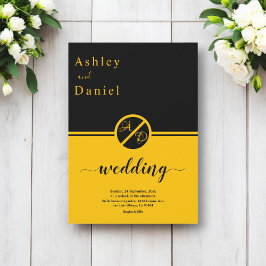 Invitación Elegante Boda De Monograma Negro Y Oro De Lujo