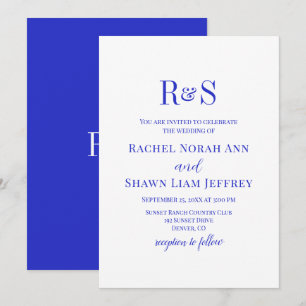 Invitación Elegante Boda de Monograma Real Azul Moderno