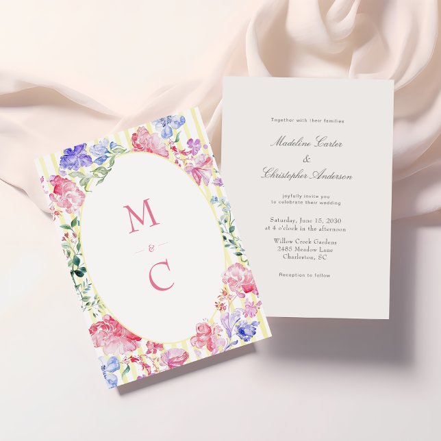 Invitación Elegante Boda de Monograma Regencia Floral (Subido por el creador)