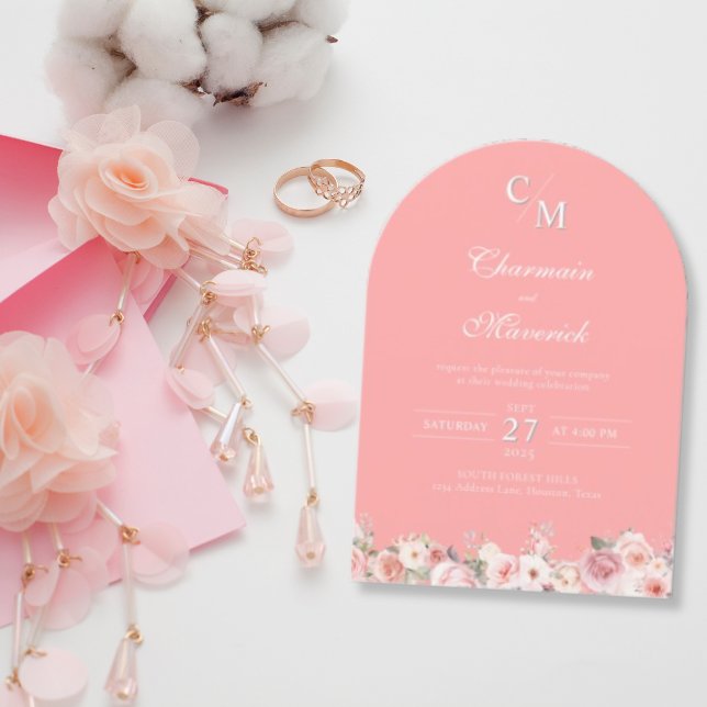 Invitación Elegante Boda de Monograma Rosa Claro Arco (Subido por el creador)