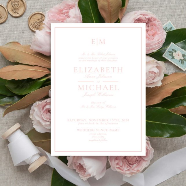 Invitación Elegante Boda de Monograma Rubor de Guión Clásico  (Subido por el creador)
