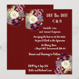 Invitación Elegante Boda de Monograma Rústico Floral Borgoña