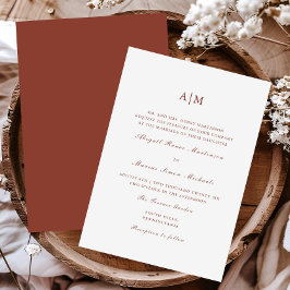 Invitación Elegante Boda de Monograma Terracota