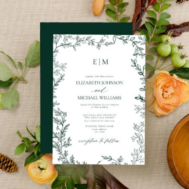 Invitación Elegante Boda de Monograma Verde Esmeralda (Subido por el creador)