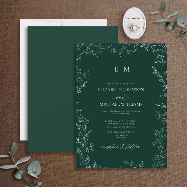 Invitación Elegante Boda de Monograma Verde Esmeralda (Subido por el creador)