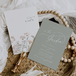 Invitación Elegante Boda de Monograma Verde Flor silvestre