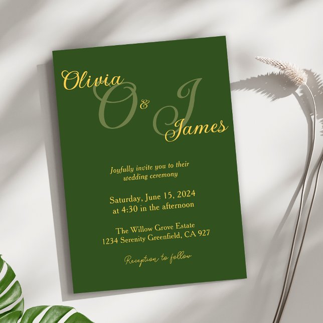 Invitación Elegante Boda de Monograma Verde Olivo y Oro (Subido por el creador)