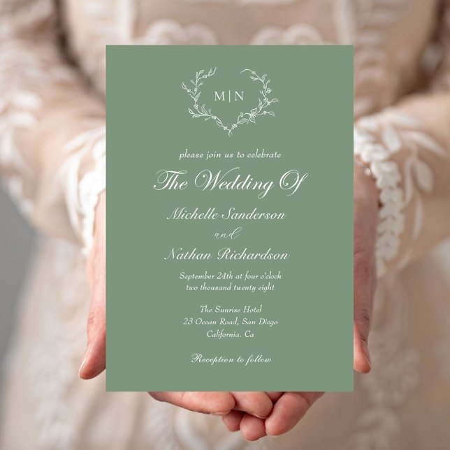 Invitación Elegante Boda de Monograma Verde Sage (Subido por el creador)