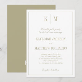 Invitación Elegante Boda de Monograma Verde Salvia