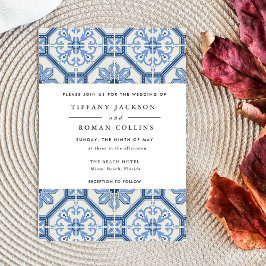 Invitación Elegante Boda de mosaico griego azul