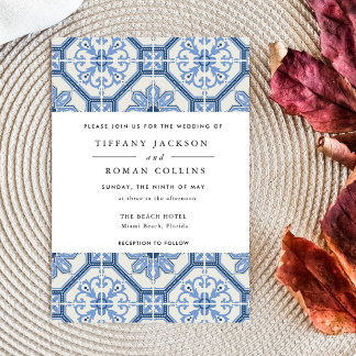 Invitación Elegante Boda de mosaico griego azul