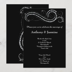 INVITACIÓN ELEGANTE BODA DE NADA DE DIAMANTE NEGRO