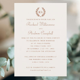 Invitación Elegante Boda de Naranja quemado por monograma
