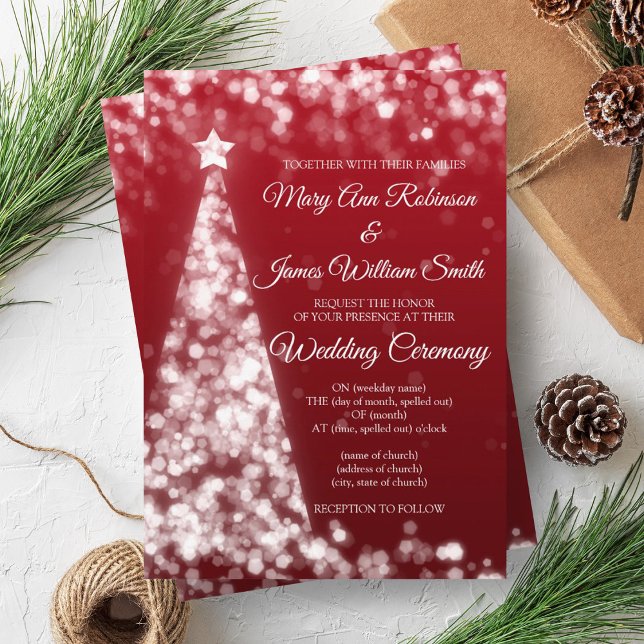 Invitación Elegante Boda de Navidad de Holiday de Plata y Oro (Elegant Silver & Gold Christmas Holiday Wedding Invitation)