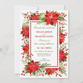 Invitación Elegante boda de navidades con flores de bayas roj