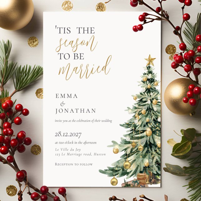 Invitación Elegante Boda de Navidades de acuarela festiva (Subido por el creador)