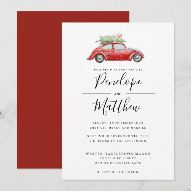 Invitación Elegante Boda de Navidades de autos rusos acuático (Anverso / Reverso)