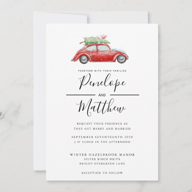Invitación Elegante Boda de Navidades de autos rusos acuático (Anverso)