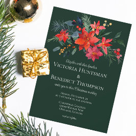 Invitación Elegante Boda de Navidades de Flores Rojas Verdes 