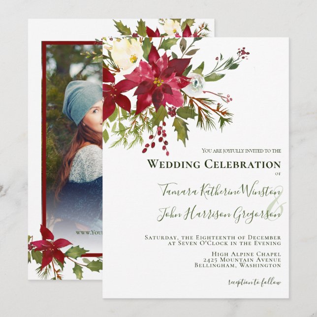 Invitación Elegante Boda de Navidades de fotografía de la poi (Anverso / Reverso)