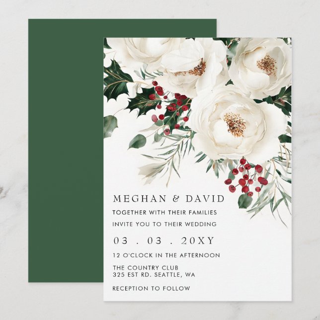 Invitación Elegante Boda de Navidades de invierno rojo blanco (Anverso / Reverso)