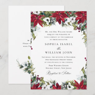 Invitación Elegante Boda de Navidades de la Poinsettia Roja