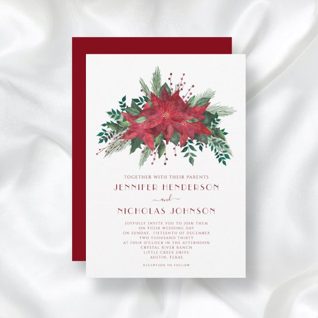 Invitación Elegante Boda de Navidades de la Poinsettia Roja (Subido por el creador)