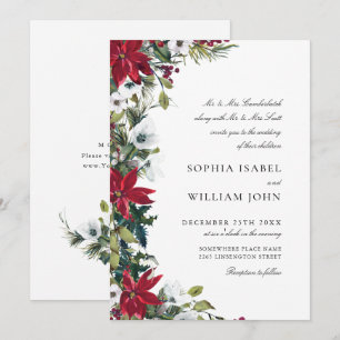 Invitación Elegante Boda de Navidades de la Poinsettia Roja