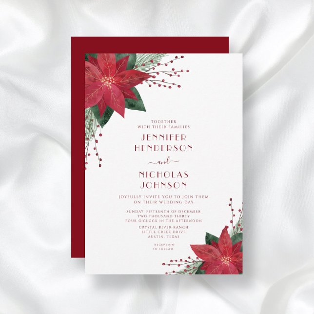 Invitación Elegante Boda de Navidades de Poinsettia de Flores (Subido por el creador)