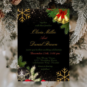 Invitación Elegante Boda de Navidades de vacaciones en negro