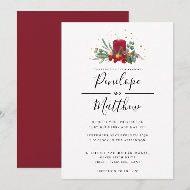 Invitación Elegante Boda de Navidades de velas rusticas de co (Anverso / Reverso)