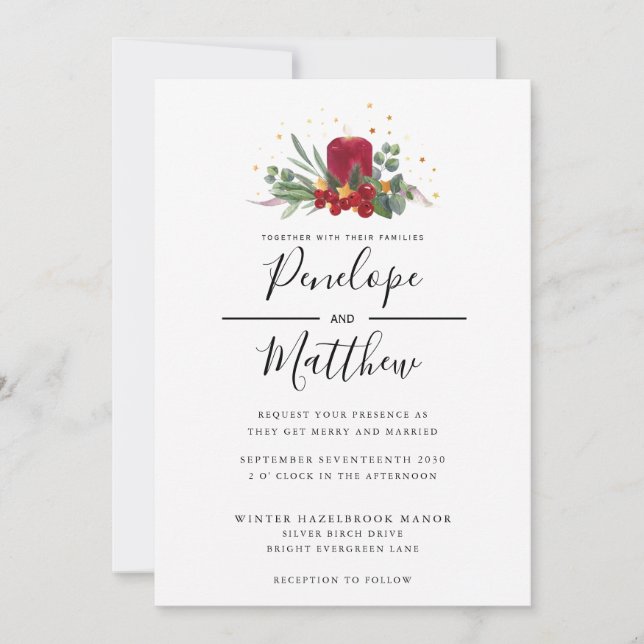 Invitación Elegante Boda de Navidades de velas rusticas de co (Anverso)