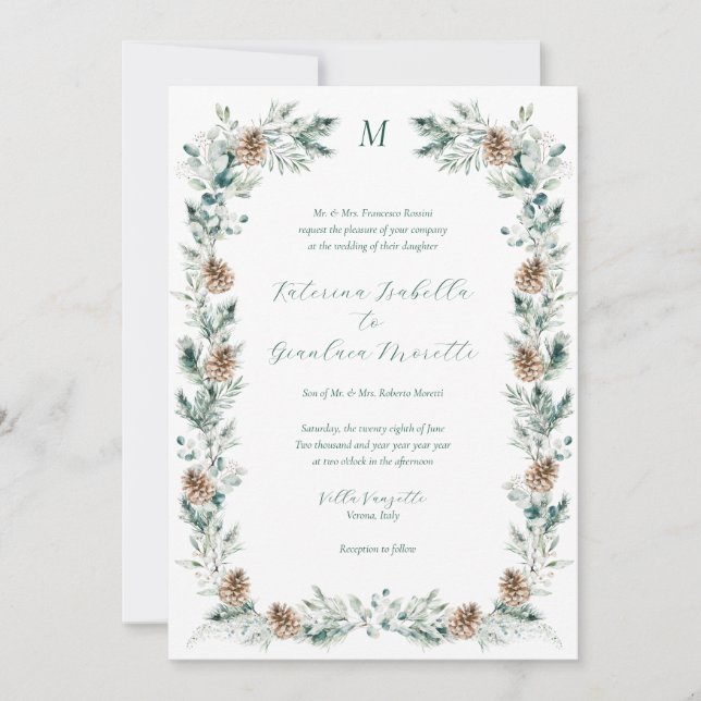Invitación Elegante Boda de Navidades de Verdor de Invierno (Anverso)